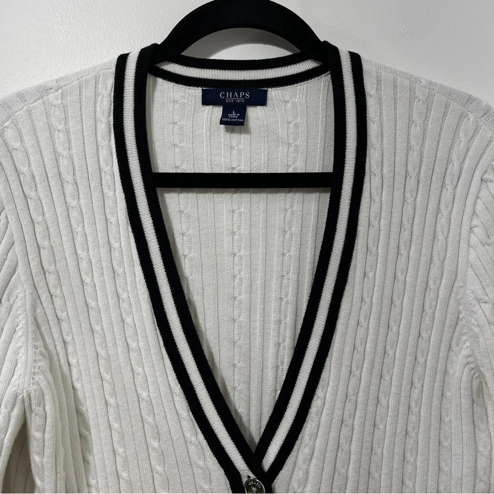 Light Academia Old Money Quiet Luxury Preppy Chaps Cable-Knit Cardigan [size L] - Picture 3 of 11